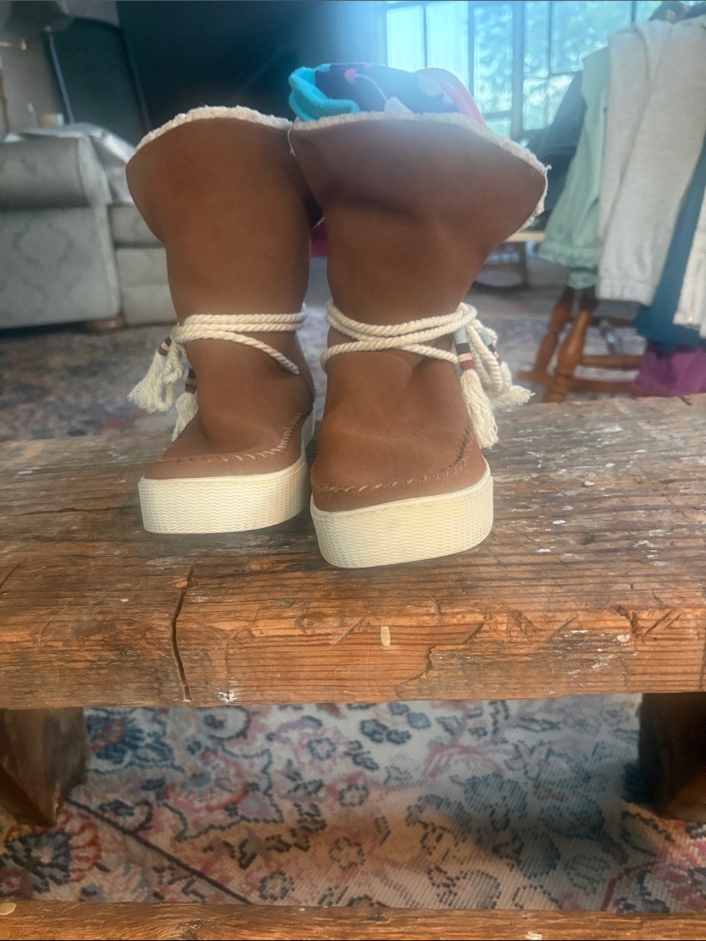 Toms Brown Faux-Suede Ankle Boots with Cream Rope Detail